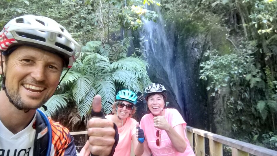 Selfie waterfalls on the Waihora section