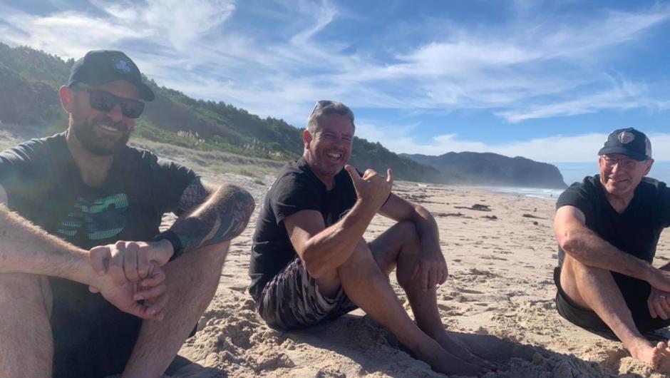 Grounded in nature, barefoot at Opoutere on our Mens Wellbeing Retreat. Taking time out to feel nature.