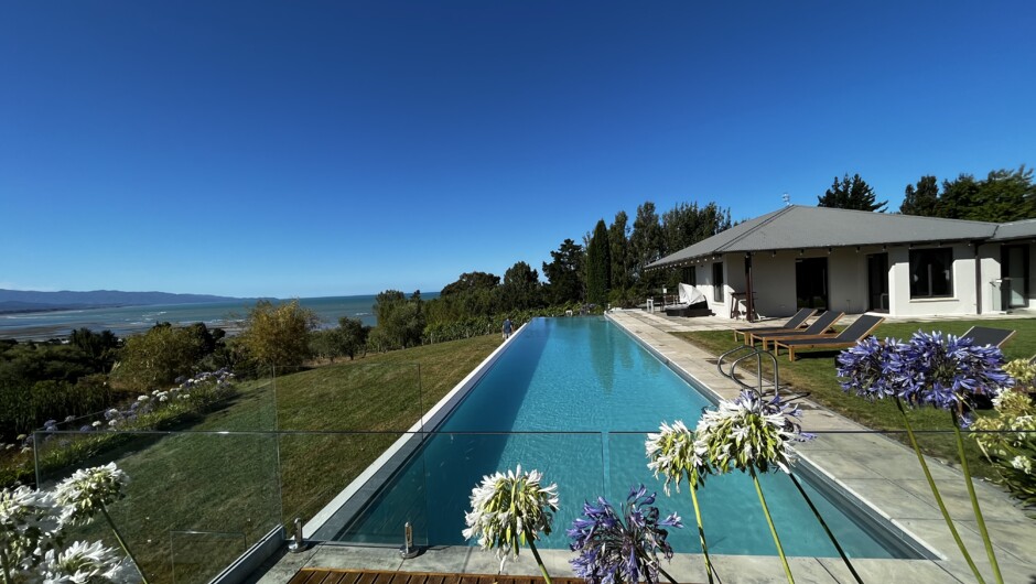 The 22 infinity pool overlooking the Tasman Bay and Moutere Inlet.