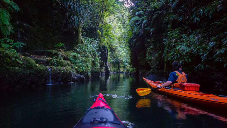 Paddling into the canyon