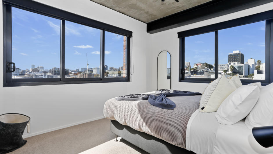 Master bedroom with gorgeous views out to the City