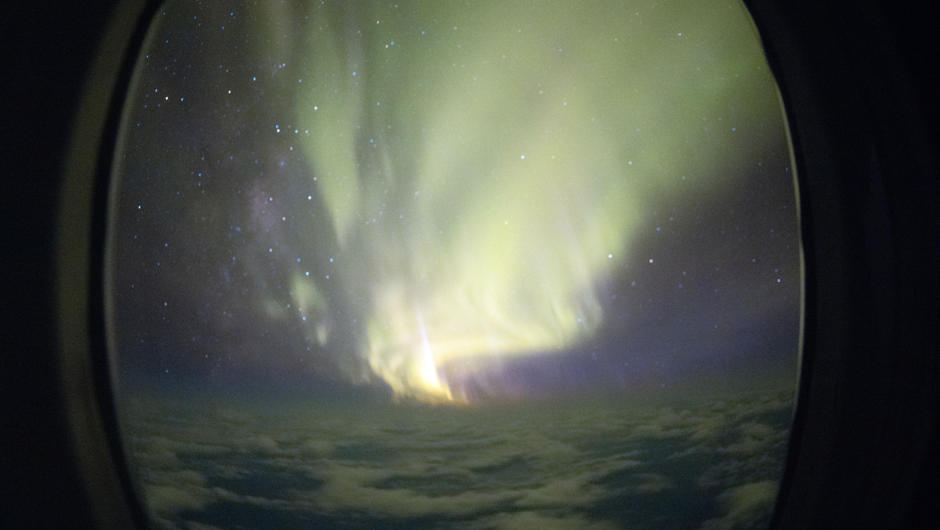A captivating view out the window on a Southern Lights by Flight adventure.