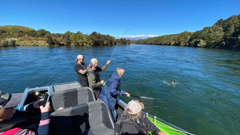 Family fun spin fishing on the Upper Waiau River with Fishjet NZ. Our trips can cater to all ages and abilities from single anglers through to larger groups.