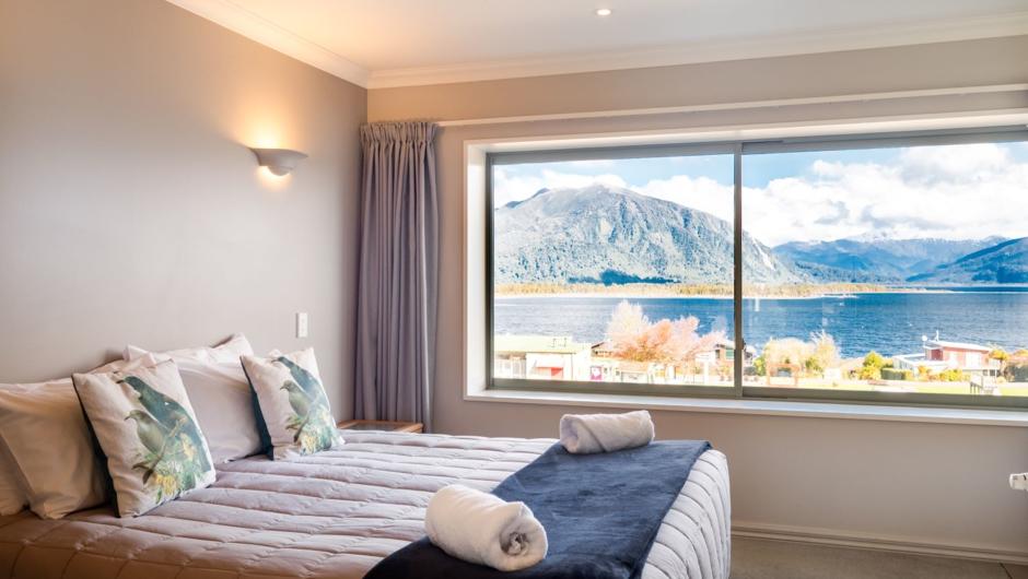 Apartment bedroom with lake views