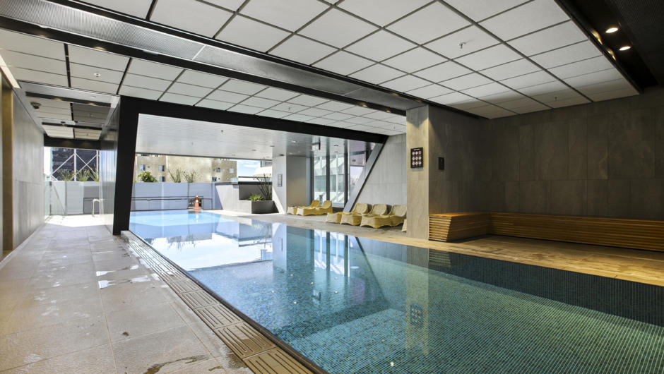 The 20m indoor/outdoor swimming pool.