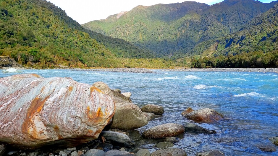 The beautiful Arahura River near Hokitika, an area where pounamu is reserved for the tangata whenua.