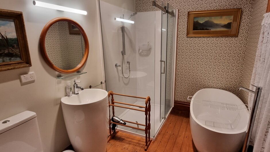 Room 57 has a large well lit ensuite bathroom with shower and bath - a favourite for brides and if it’s raining we are happy for you to fill it to the brim.