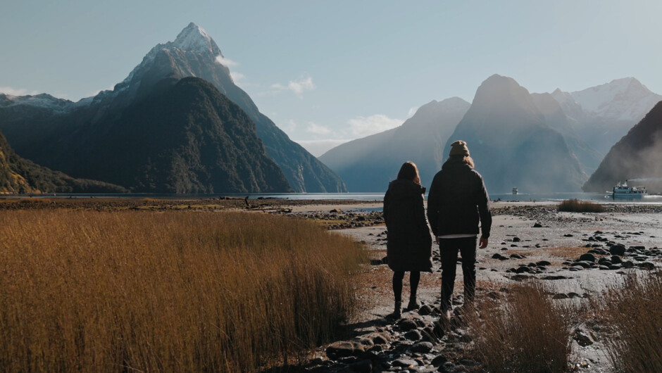 Glenorchy Air Milford Sound Fly Explore Fly, passengers on the foreshore loop.