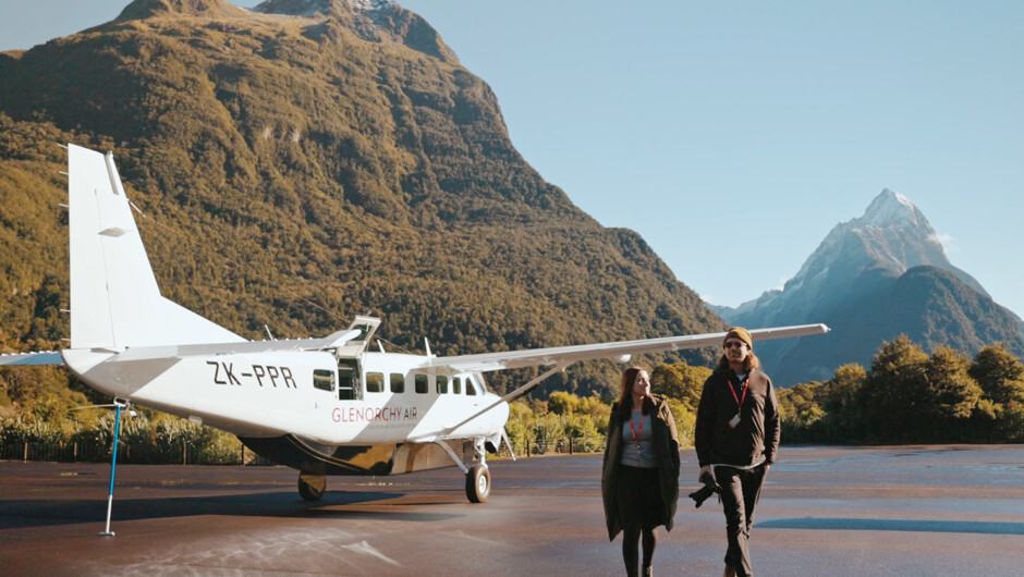 Glenorchy Air Milford Sound disembarking the aircraft.