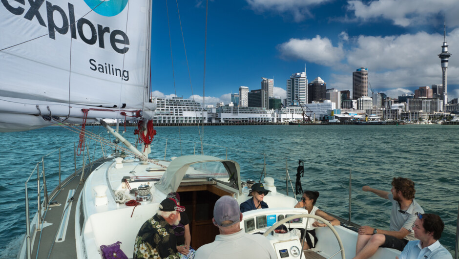 Auckland Harbour Sailing experience with city in background