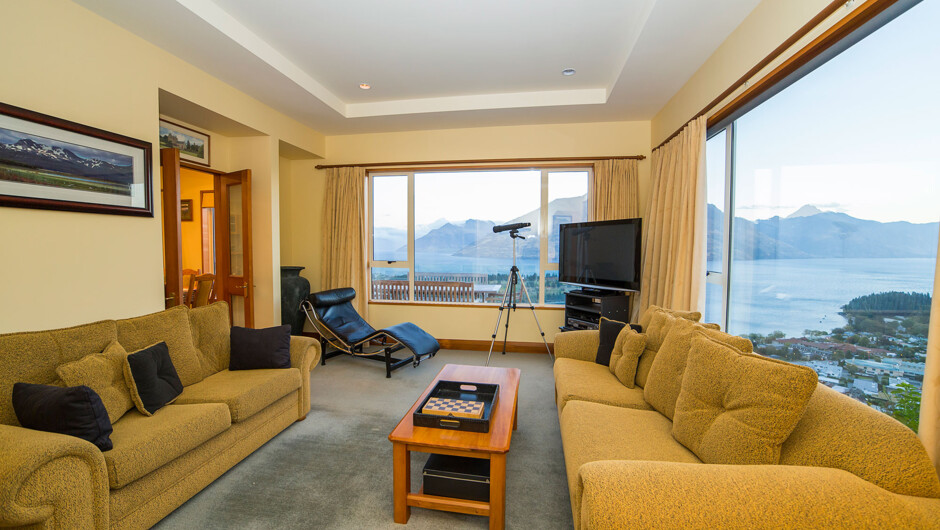 Living room with stunning lake views