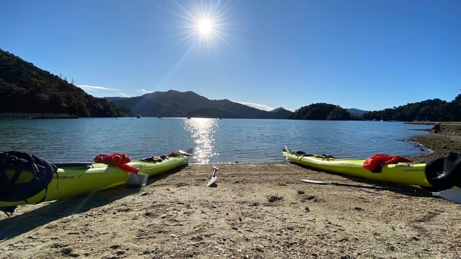 Hire a sea kayak from our base in Picton and paddle into the Queen Charlotte Sound, rest and relax on a remote beach - 1500km of New Zealand's coastline to explore in this magical place.