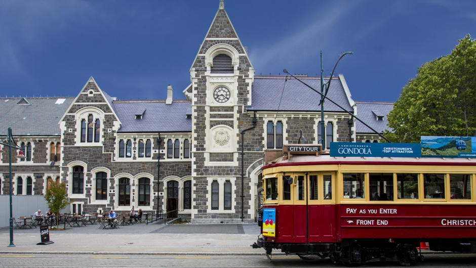 Tram outside Art Centre, Christchurch