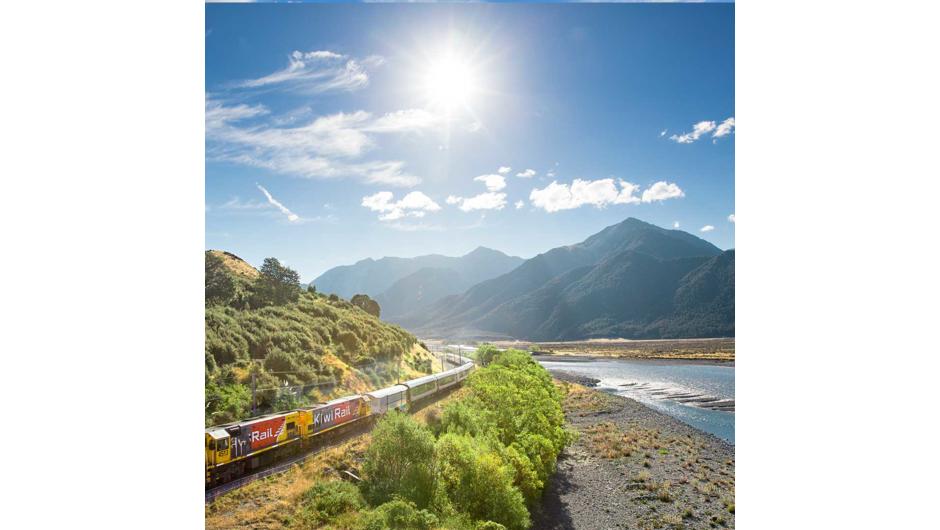From the comfort of your TranzAlpine Train carriage see lush beech forest, deep river valleys and the spectacular peaks of the Southern Alps. Descend to the windswept Canterbury Plains before arriving in the city of Christchurch.
