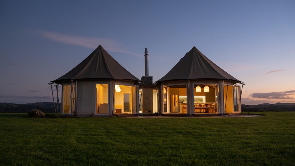 Luxury accommodation in Waitomo. Four bedroom safari tent. The Pōhutukawa Tent.