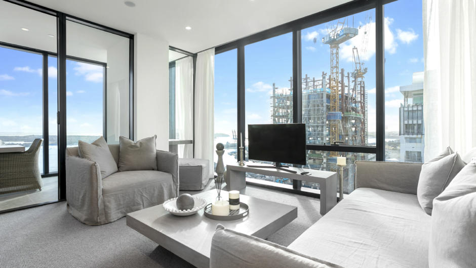 Bright and open living area with stunning views of the city.