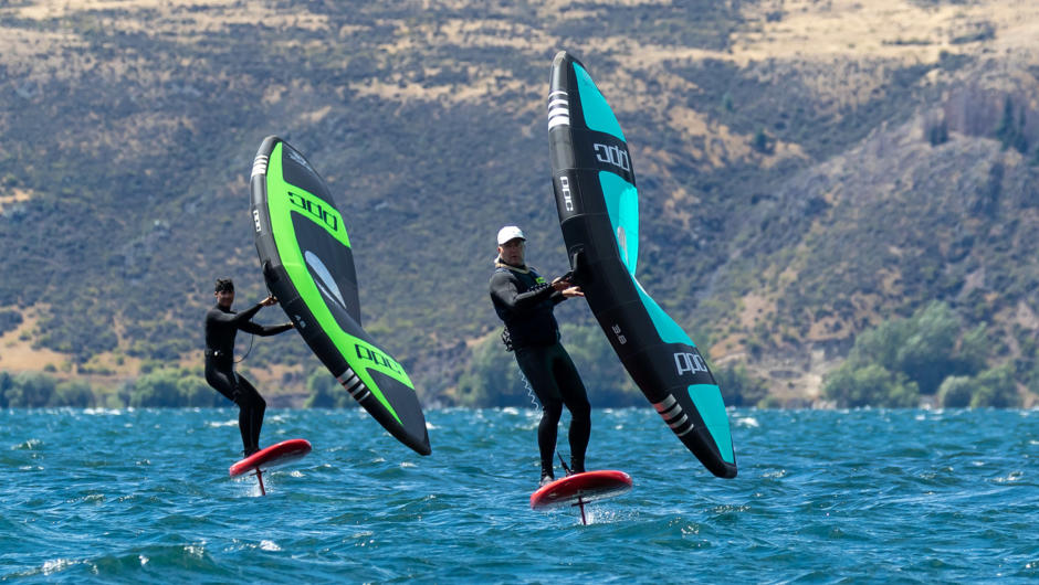 Wingfoiling with friends - Canterbury Lakes - South Island, New Zealand