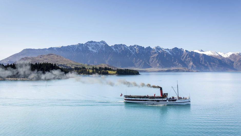 TSS Earnslaw in Queenstown heading to Walter Peak Station for the gourmet BBQ Lunch