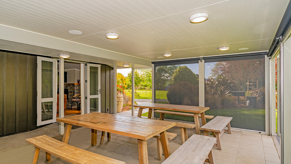 Covered outdoor dining area.