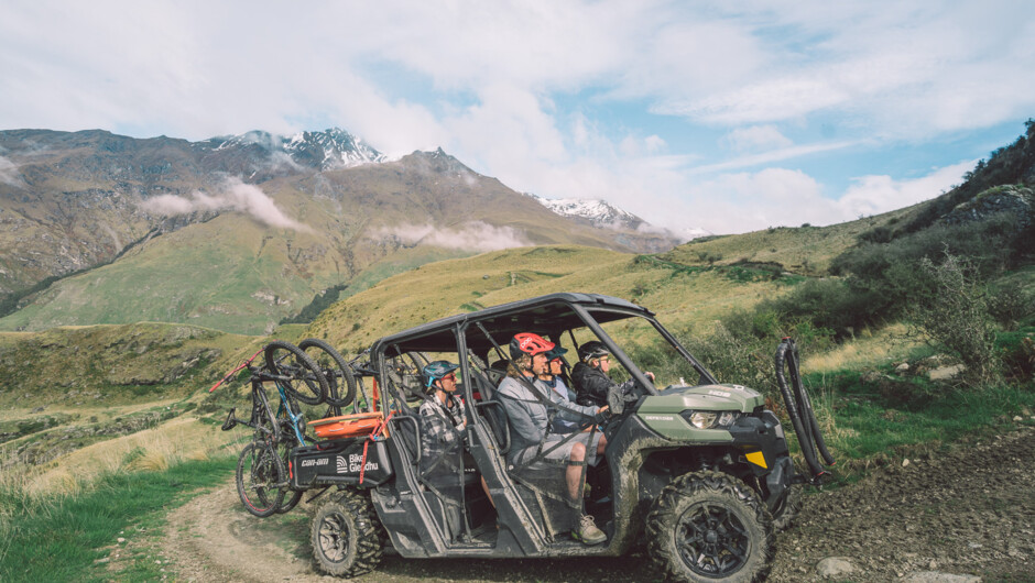 Need a lift? If you’re not up for pedalling, Bike Glendhu has several shuttle options including a van shuttle to access the lower mountain, a Can-Am (ATV) boost to the upper mountain or 2- and 3-hour Unlimited Can-Am shuttle bookings. Enjoy all the downhi