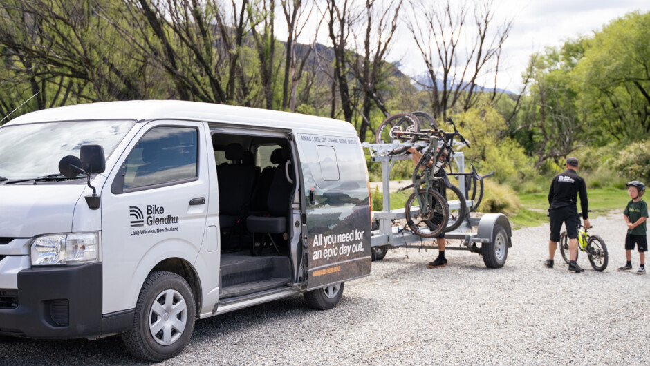 Van shuttles are the best way to access lower mountain trails at Bike Glendhu MTB Park in Wanaka.
