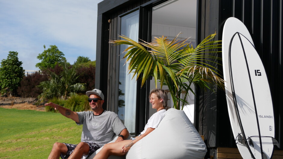 Aotearoa Surf Eco Pods & glamping. Unique sunbstropical property, ocean views, surfing paddleboard and kayaking lessons and tours available