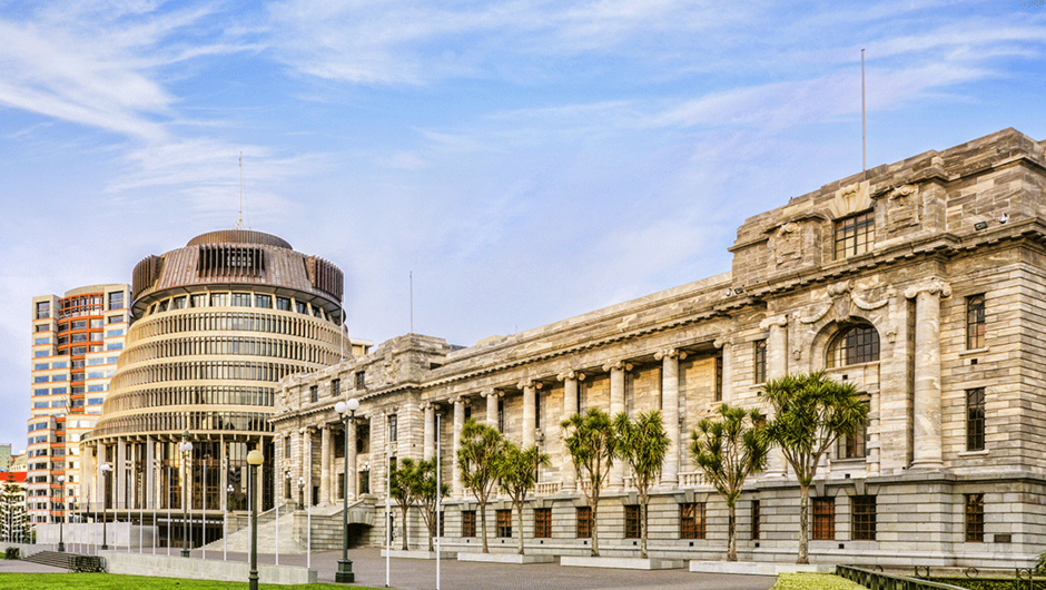 Beehive (part of New Zealand's parliament buildings) in the capital city Wellington