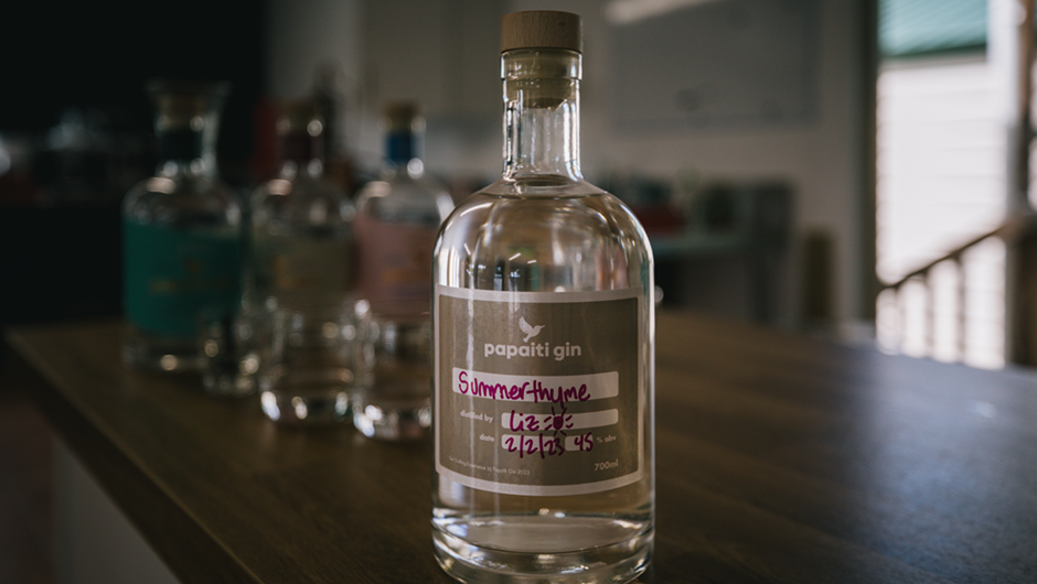 Liz's hand-crafted gin 'Summerthyme'.