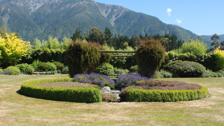 The Circle of Thyme with Mt Fyffe in the background. This is a peaceful spot to relax or meditate.