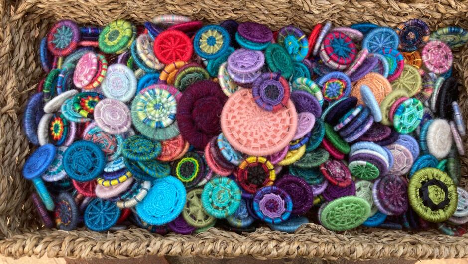 Dorset buttons - one of our craft activities. Others include lavender wands, felted soaps and felted silk and merino scarfs. Great rainy day activities.