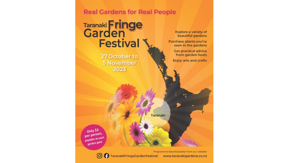 Taranaki Fringe Garden Festival 2023.  Fri 27th Oct - Sun 5th Nov 2023