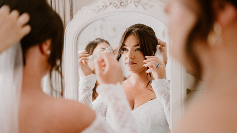 The final stages of getting ready before walking down the aisle