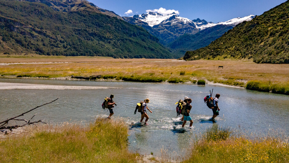 Amphibious adventures involve cooling our feet down in shallow streams as we hike into the valley
