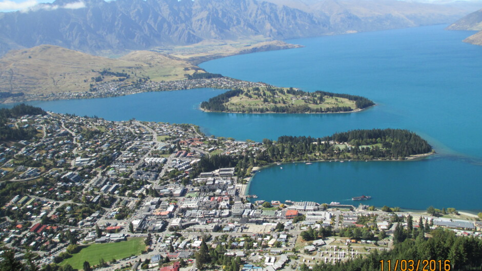 This is the postcard view of Queenstown and Remarkable Range from Bob's Peak.