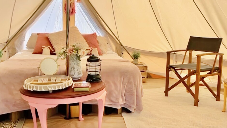 Inside a Camplight Luxury Tent: Featuring a Queen Inner-Sprung Mattress