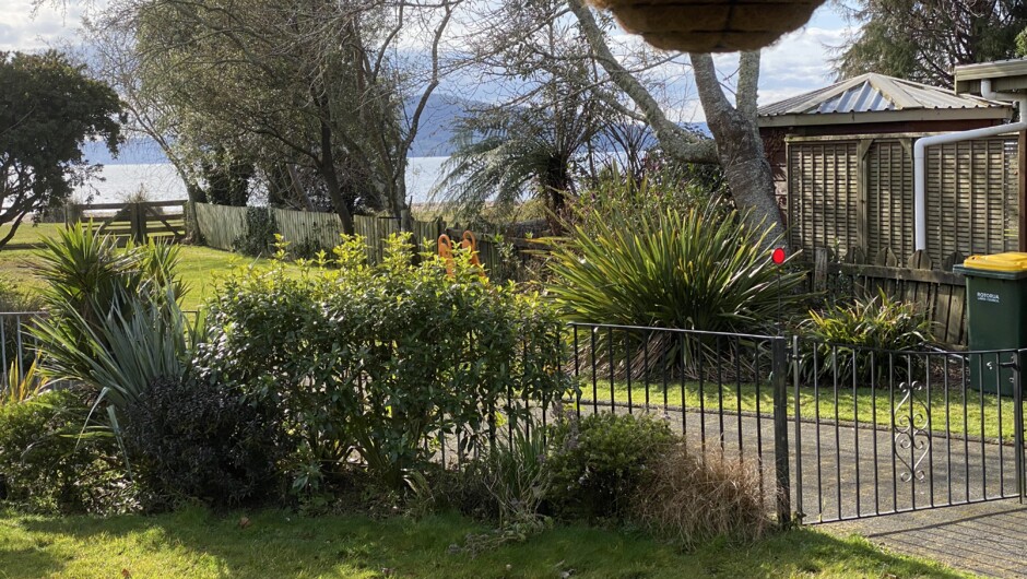 View from patio to Mokoia Island and Lake Rotorua.