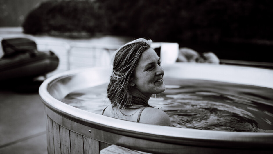 There is always time for a wine and a soak in the hot tub