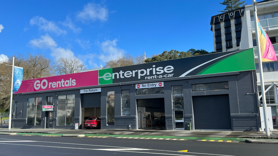 GO Rentals and Enterprise Auckland City Branch exterior view.
