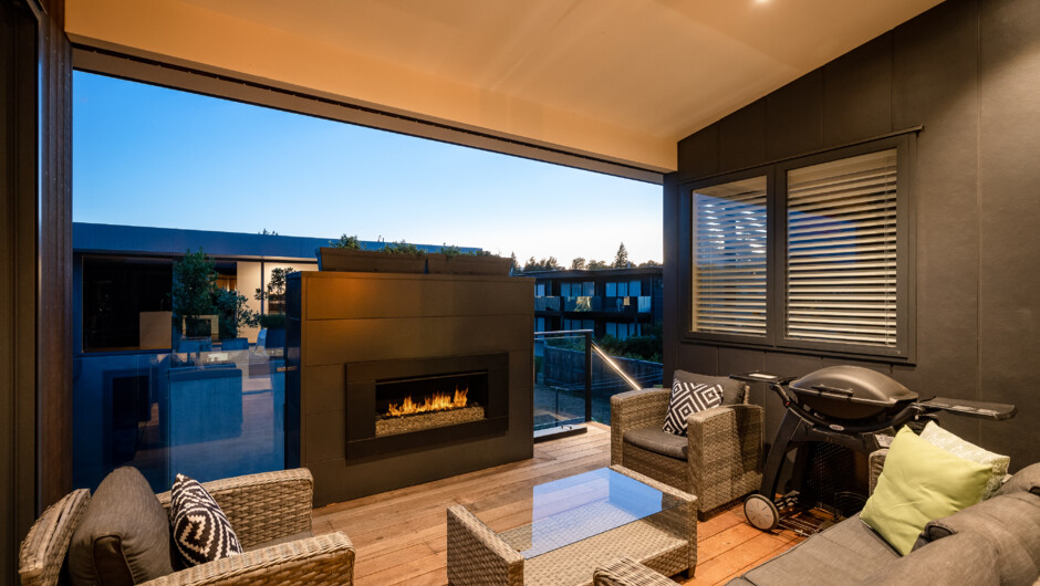 Outdoor balcony with gas fire