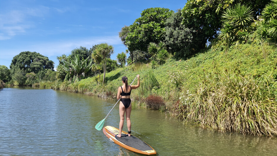 Paddleboarding in the stream right out front of your stay