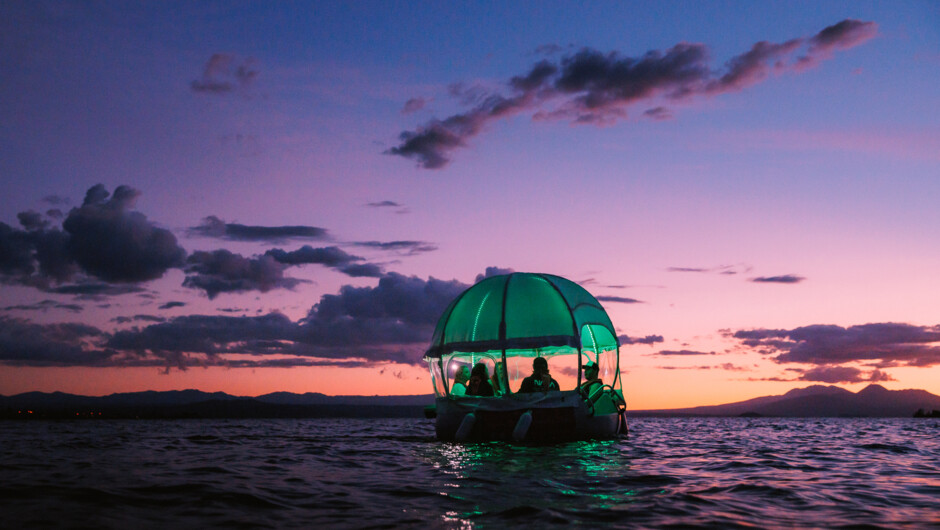 Watch the sunset on board with lights and your own music.