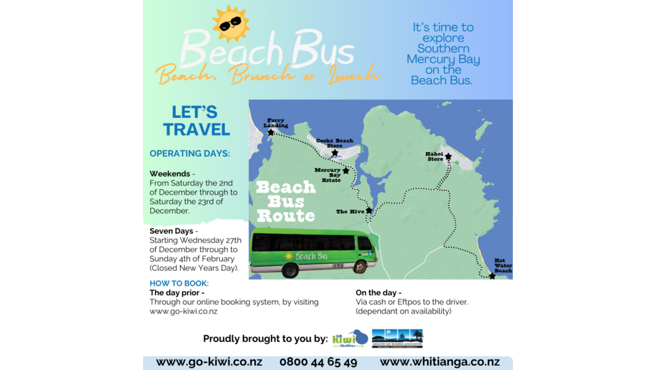 All the information you need about our Beach Bus service (see separate timetable and pricing)