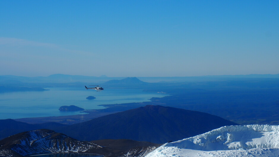 Overhead the Tongariro Crossing looking North over the Lake Taupo Basin.