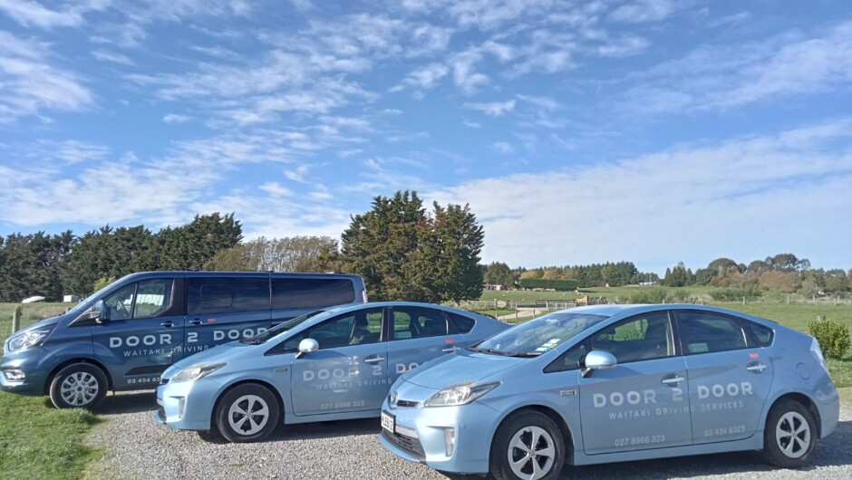 Fleet vehicles, 3 eco-friendly plug in hybrid cars and an 8 seater, low emissions passenger van. Larger groups can be organized by arrangement.