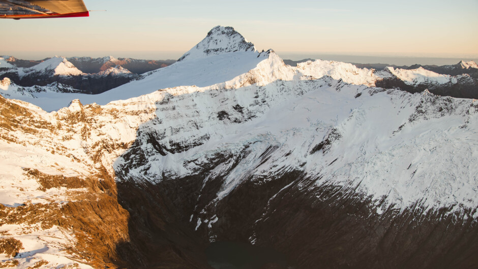 The peak of Mt. Aspiring on a Sunrise Flight