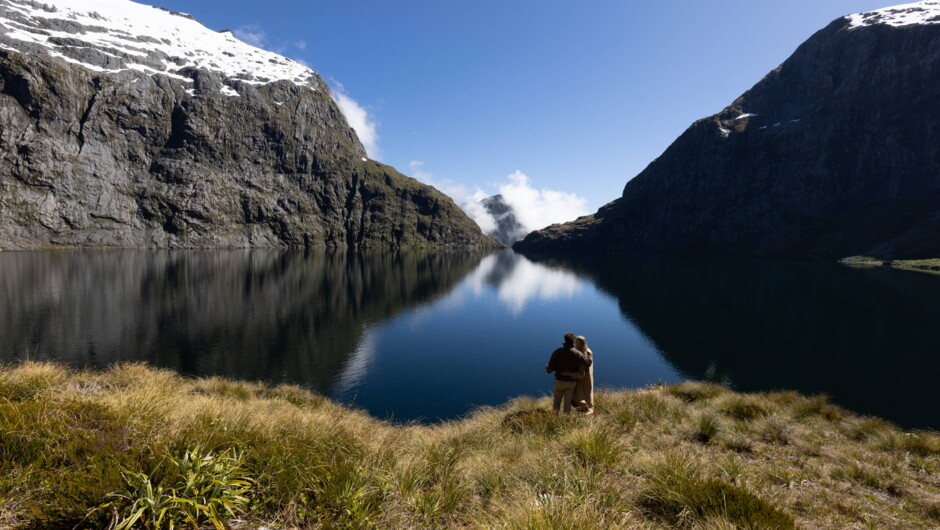 Enjoy a gourmet alpine picnic at the beautiful Lake Quill in Fiordland National Park.