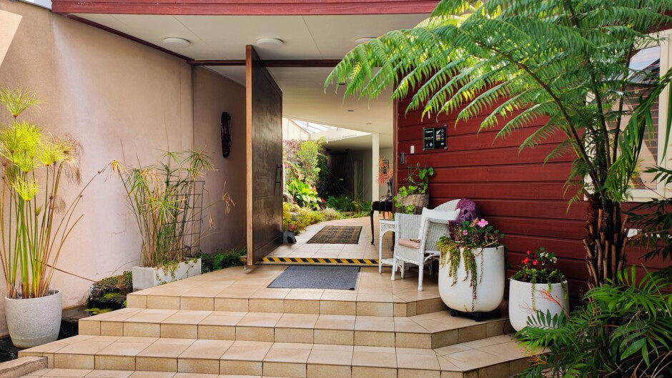 Our entrance; complete with bubbling brook and waterfall.