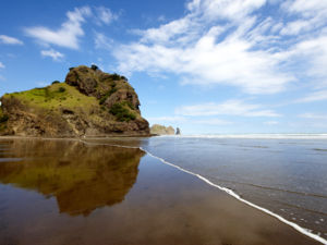 The majestic ‘Lion Rock’ stands guard over Piha beach