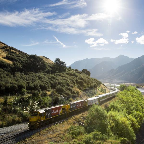 搭乘TranzAlpine列车 – 新西兰最为出色的内陆火车线路 – 领略南岛峻峭的山岭和广阔的坎特伯雷平原。