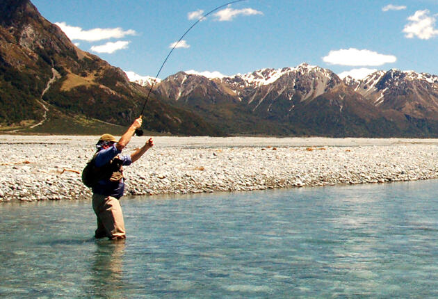 Go fresh water fly fishing in the South Island of New Zealand. You'll be amazed by the stunning scenery. Catch large wild trout, an angler's dream.